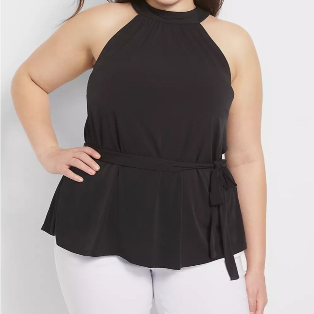 ⭐️⭐️⭐️HOST PICK⭐️⭐️⭐️LANE BRYANT BLACK HALTER NECK BELTED TOP-NWT - Picture 2 of 6